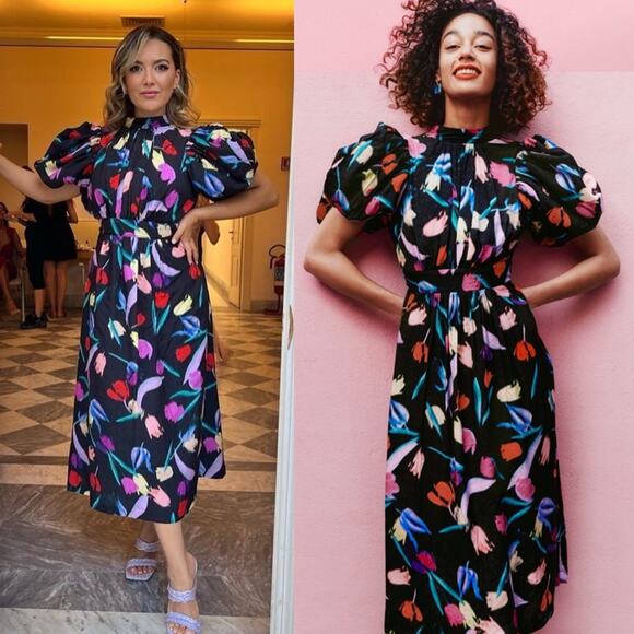 ROTATE BIRGER CHRISTENSEN Noon Floral Print Midi Dress XS Size 2 NWT - Picture 2 of 12